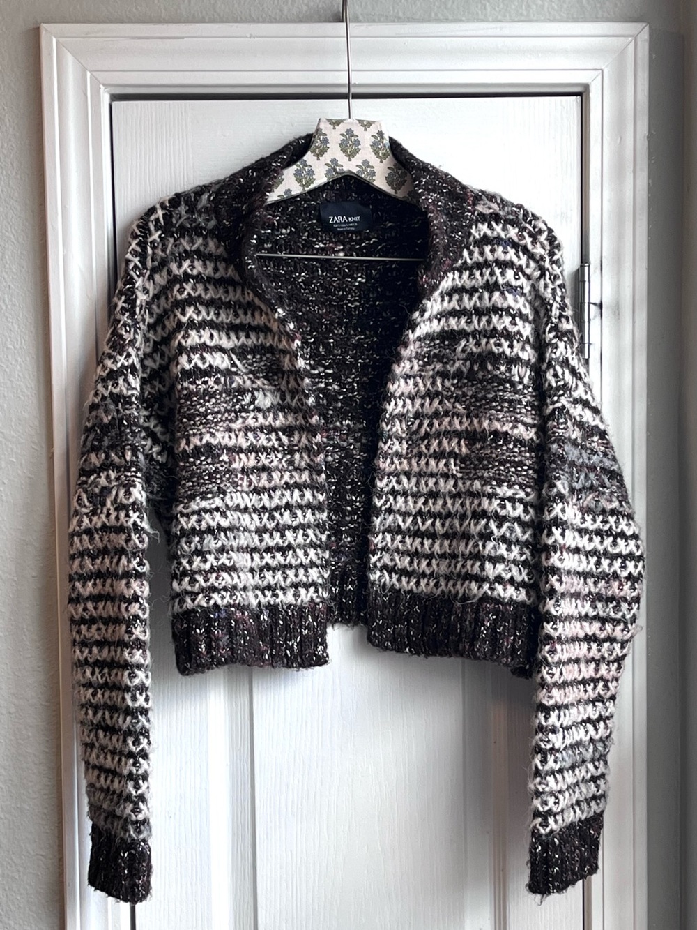 ZARA KNIT Cropped Open Front Cardigan Speckled Marled Sweater Women’s Size Small
